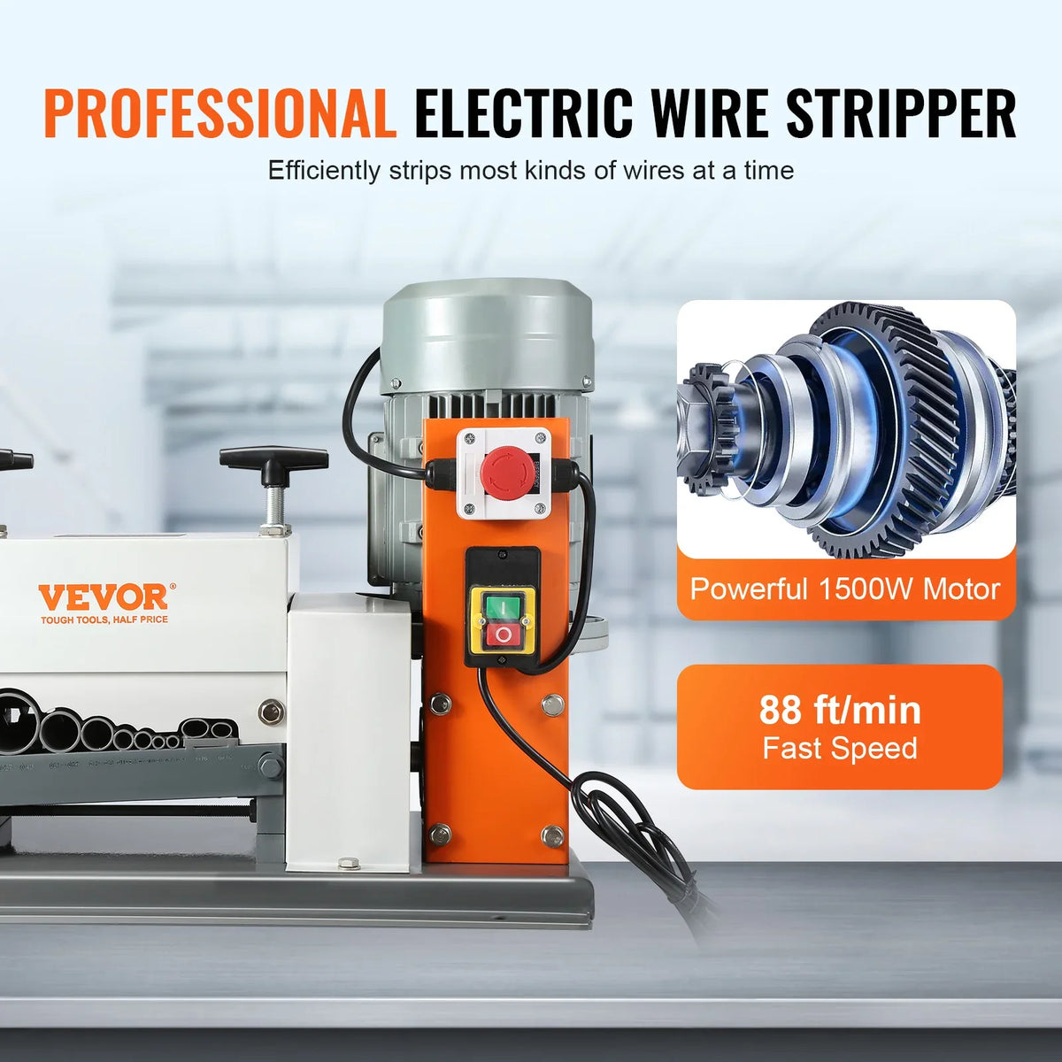 Electric Wire Stripping Machine Cable Stripper Peeler 1500W 1.5-40mm 9 Channels with Double Blades Scrap Copper Recycling
