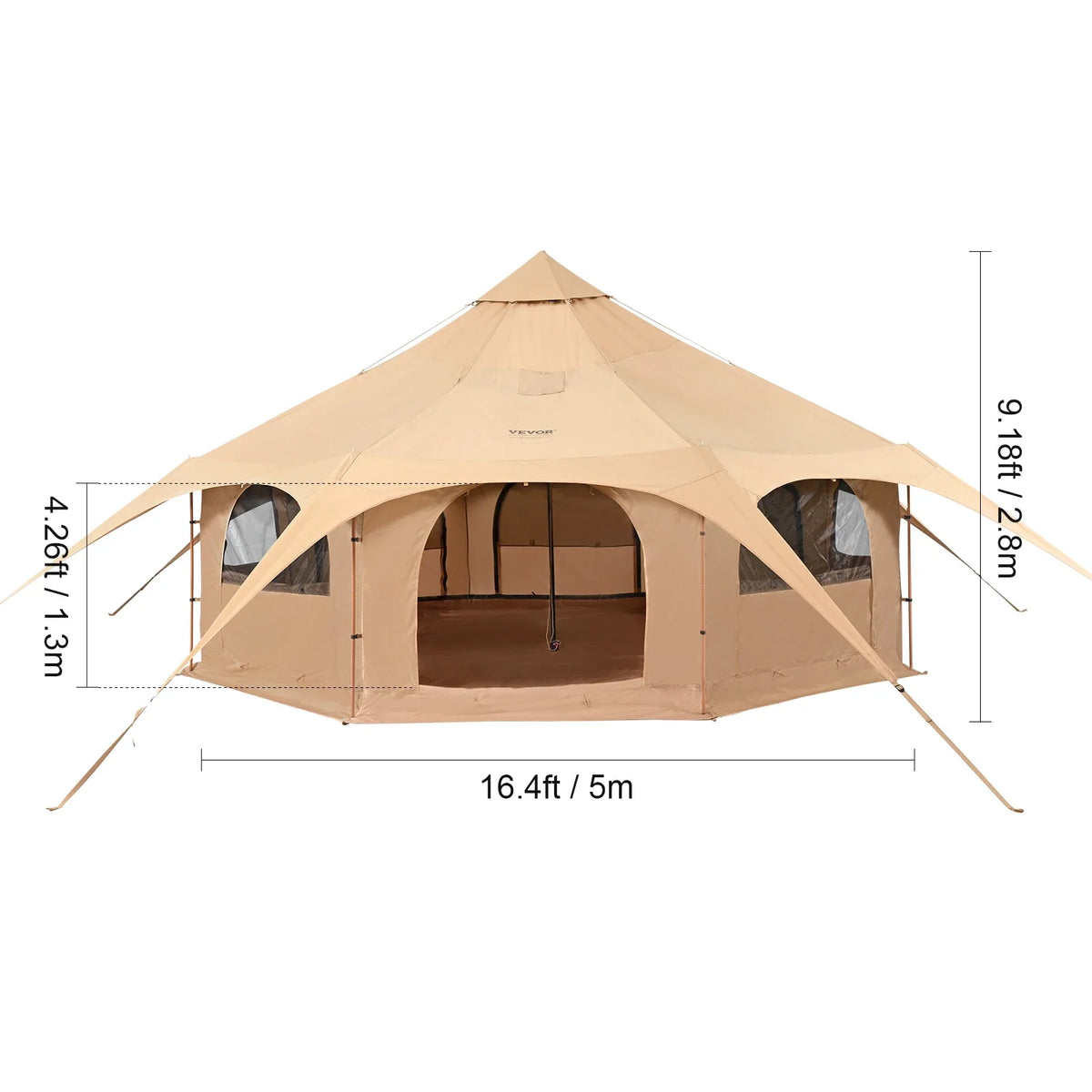 Canvas Bell Tent 4 Seasons 3/4/5/6/7m Yurt Tent Canvas Tent for Camping with Stove Breathable Tent Holds up to 8 People