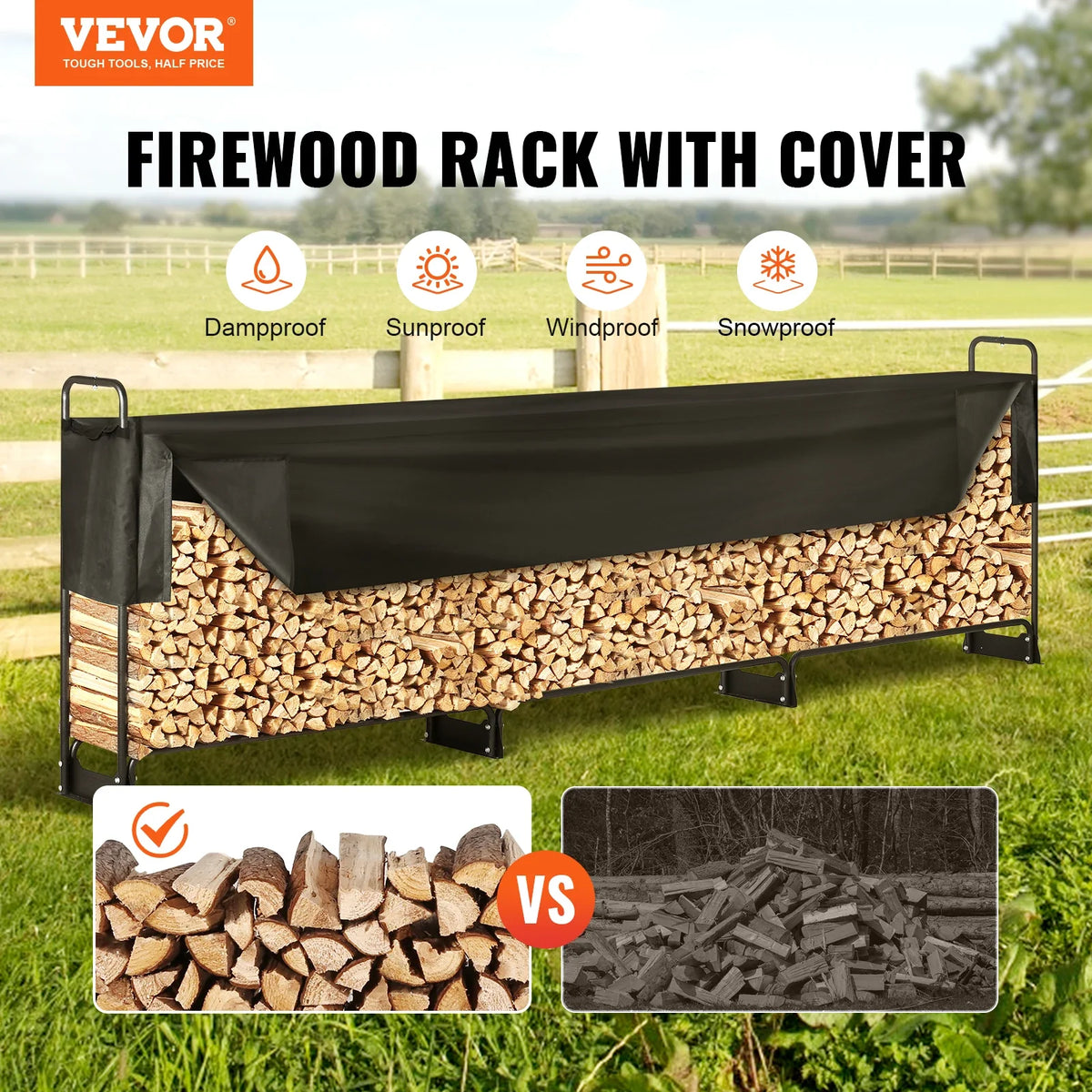 Outdoor Firewood Rack with Cover Heavy Duty Firewood Holder With Waterproof Cover for Fireplace Patio Log Storage Rack