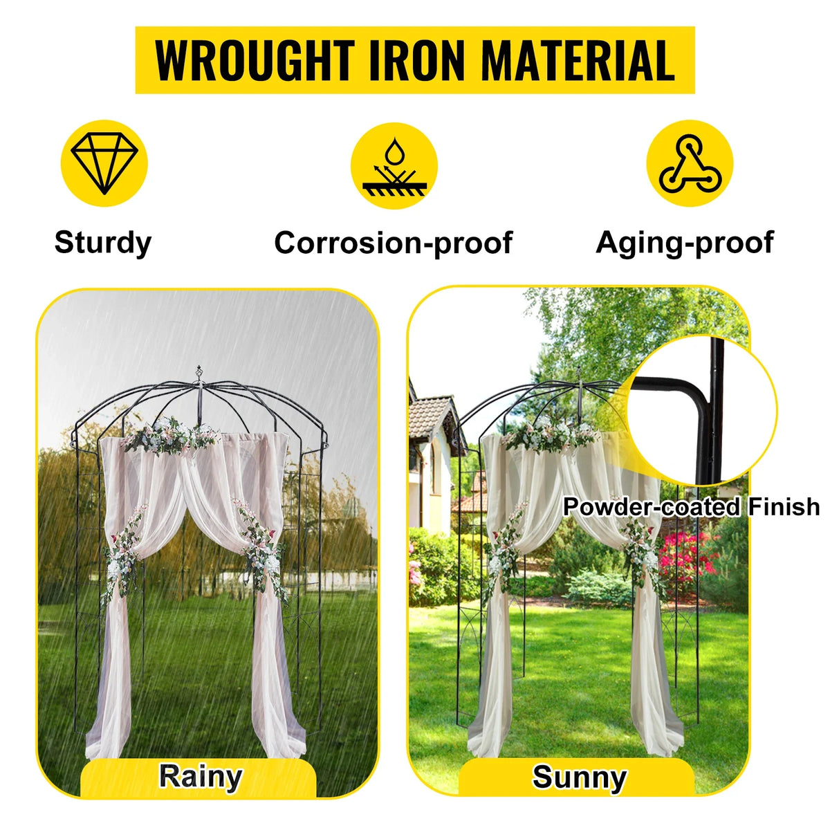 Birdcage Shape Gazebo Pergola 8' x 5.2' / 9' x 6.6' for Wedding Outdoor Garden Black / White Garden Structures & Shade