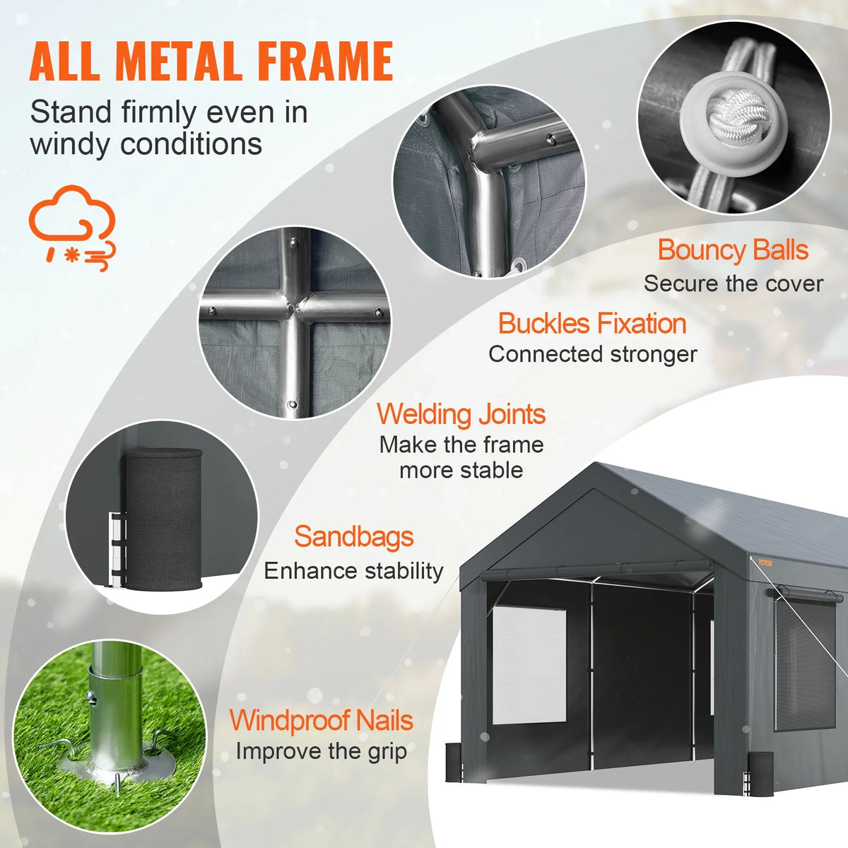 Carport 10x20ft/12x20ft Heavy Duty Car Canopy Waterproof Garage with Roll-up Ventilated Windows & Removable Sidewalls