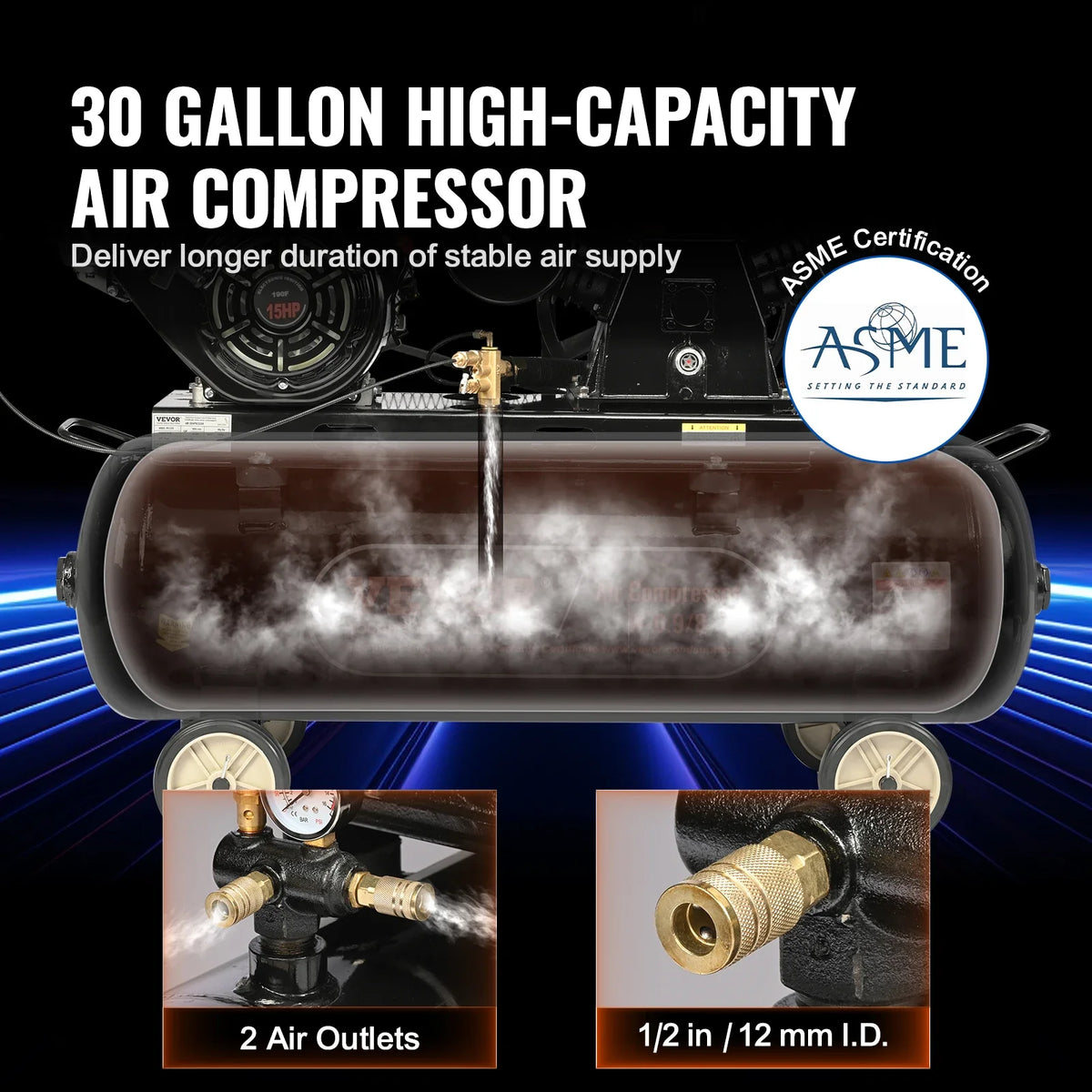 7HP/15HP Gas Power Air Compressor 10/20/30 Gallon Air Compressor Tank 115PSI Max Pressure for Construction Sites Workshop