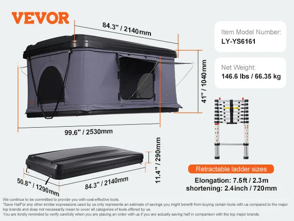 Rooftop Tent Hard Shell, Hard Shell Roof Top Tent with Telescopic Ladder Thick Mattress,Waterproof Windproof for Jeep SUV