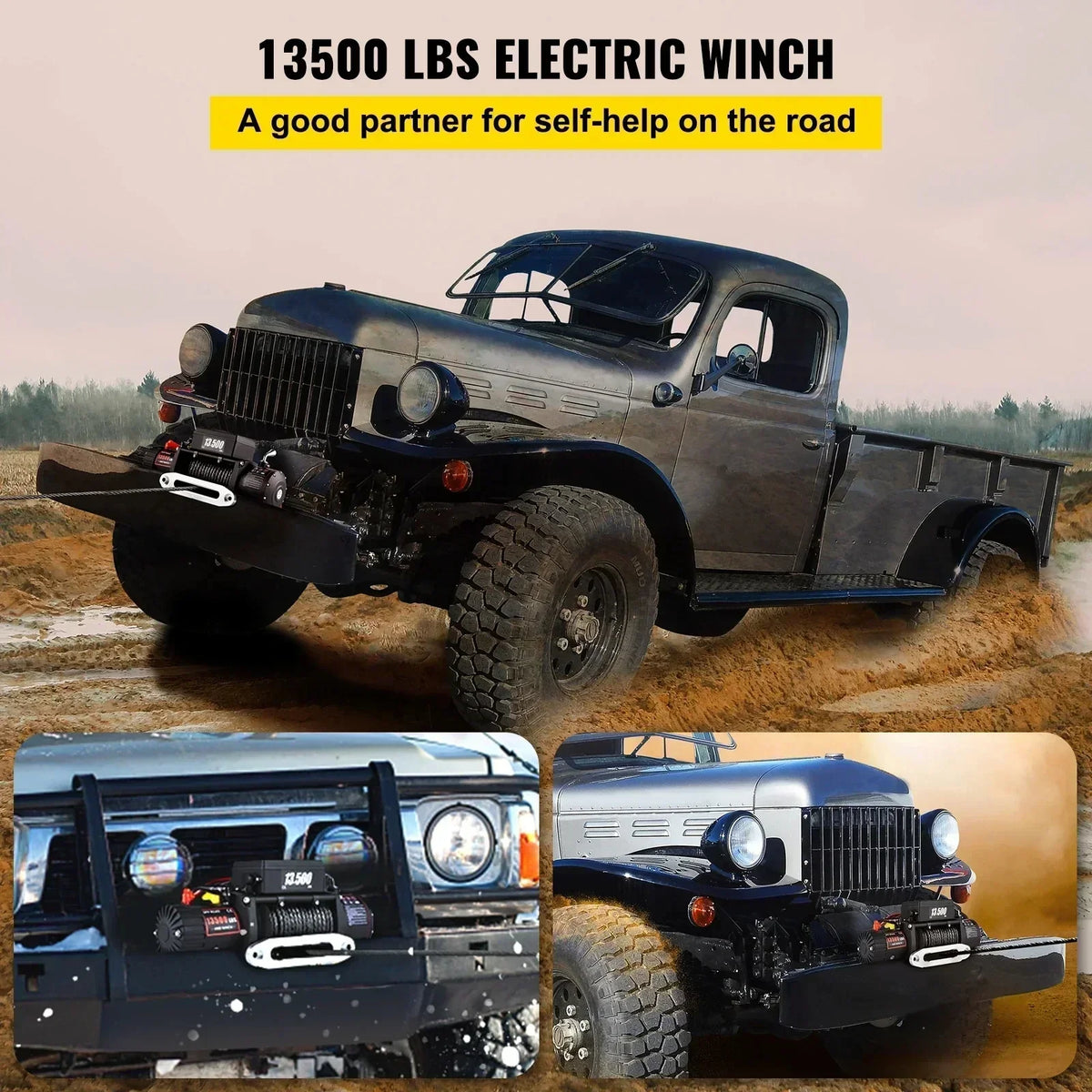 13500LBS Electric Truck Winch12v Electric Winch ATV Synthetic Rope with Remote Control for 4X4 Car Trailer ATV Truck