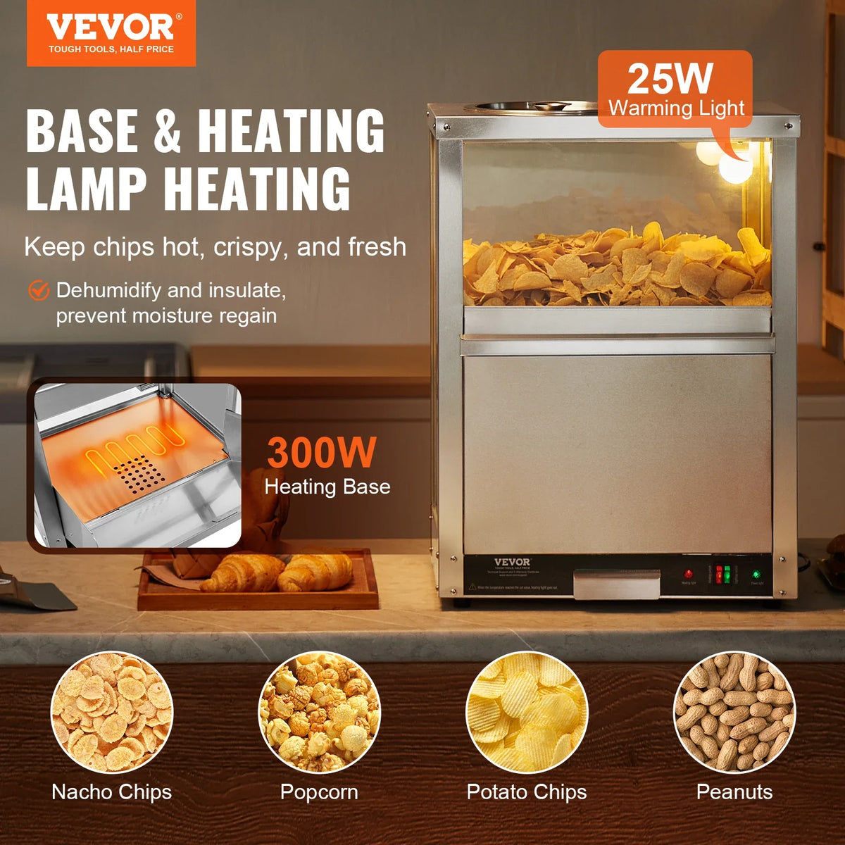 Commercial Nacho Chip Warmer 84.5QT Nacho Machine  Deflection Board Stainless Steel for Nacho Chips Popcorn Potato Chips
