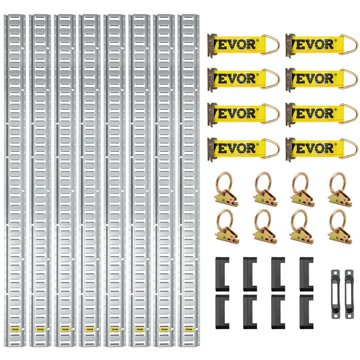 E Track Tie-Down Rail Kit, 34PCS 5FT E-Tracks Set Includes 8 Steel Rails & 2 Single Slot & 8 O Rings & 8 Tie-Offs & 8 Caps
