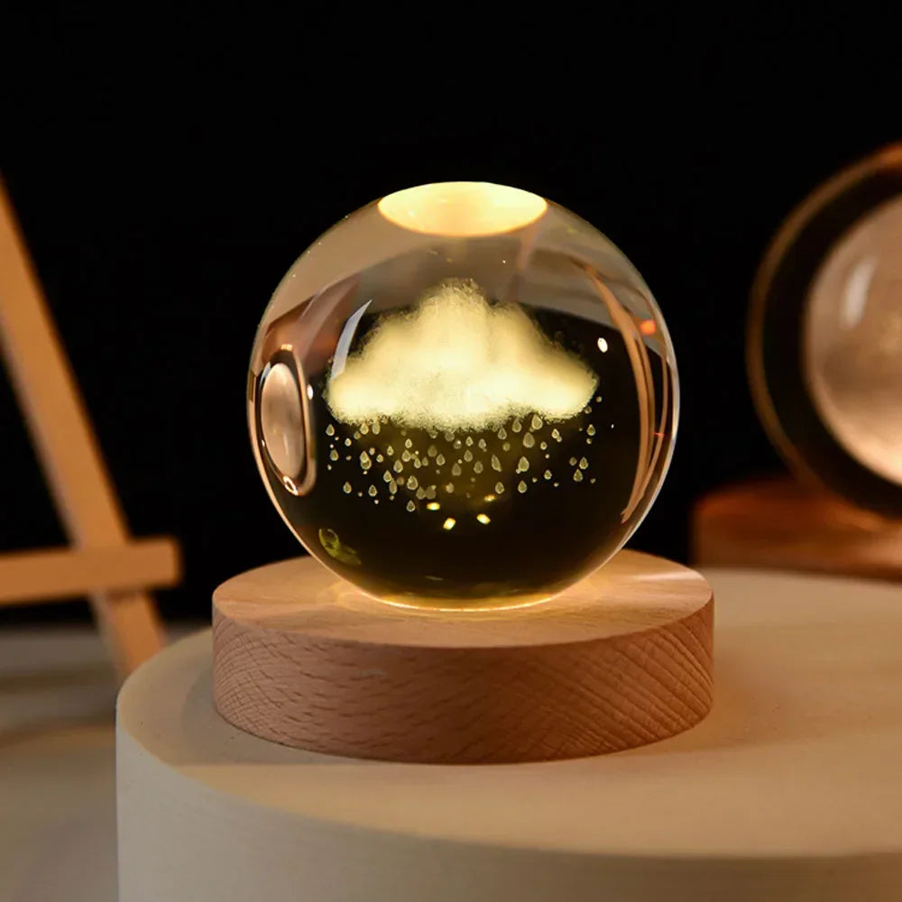 USB LED Galaxy Crystal Ball Lamp 3D Planet Moon Light Home Decor Night Light For Bedroom Desk Tabletop Decoration