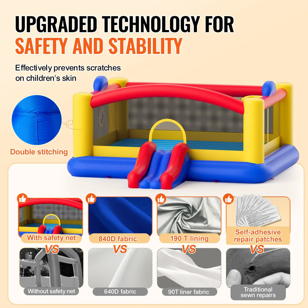 Inflatable Bounce House Outdoor High Quality Playhouse Trampoline Jumping Bouncer with Blower Slide and Storage Bag Castle