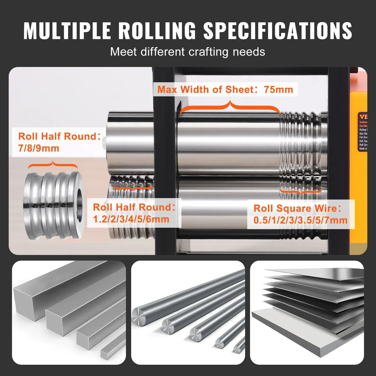 Rolling Mill, 75 mm Jewelry Rolling Mill, 1: 2 Gear Ratio, 3-in-1 Multi-function Rolling Mill, 0.03-6.5mm Press Thickness