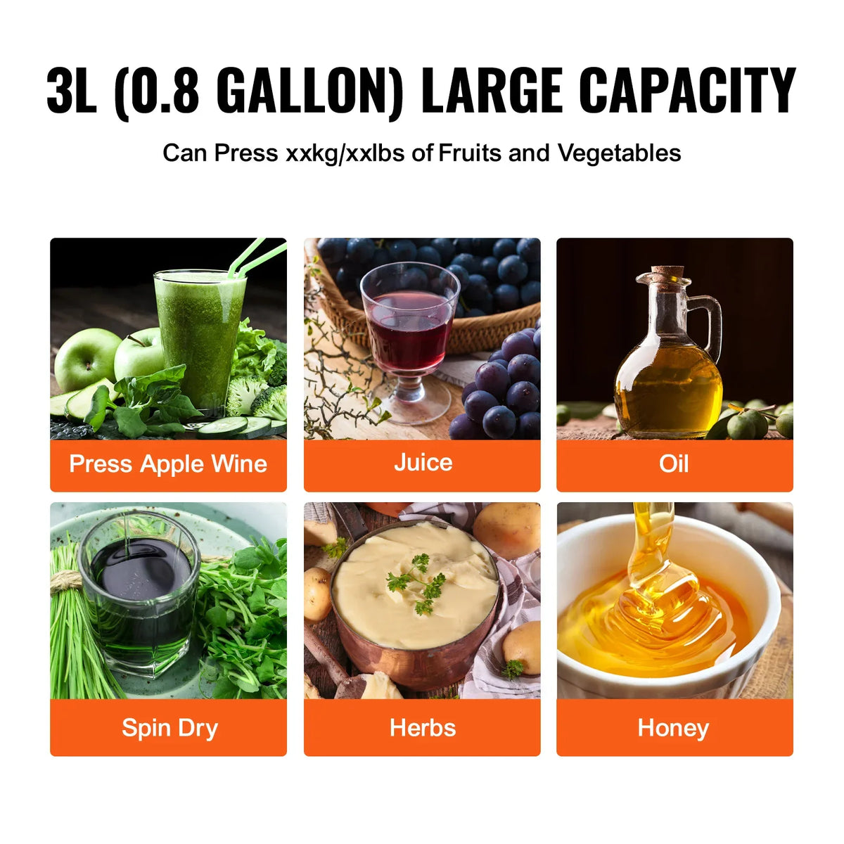 Fruit Wine Press 0.8 Gal/3L Heavy Manual Cider Apple Grape Tincture Vegetables Honey Olive Oil for Outdoor Kitchen Home