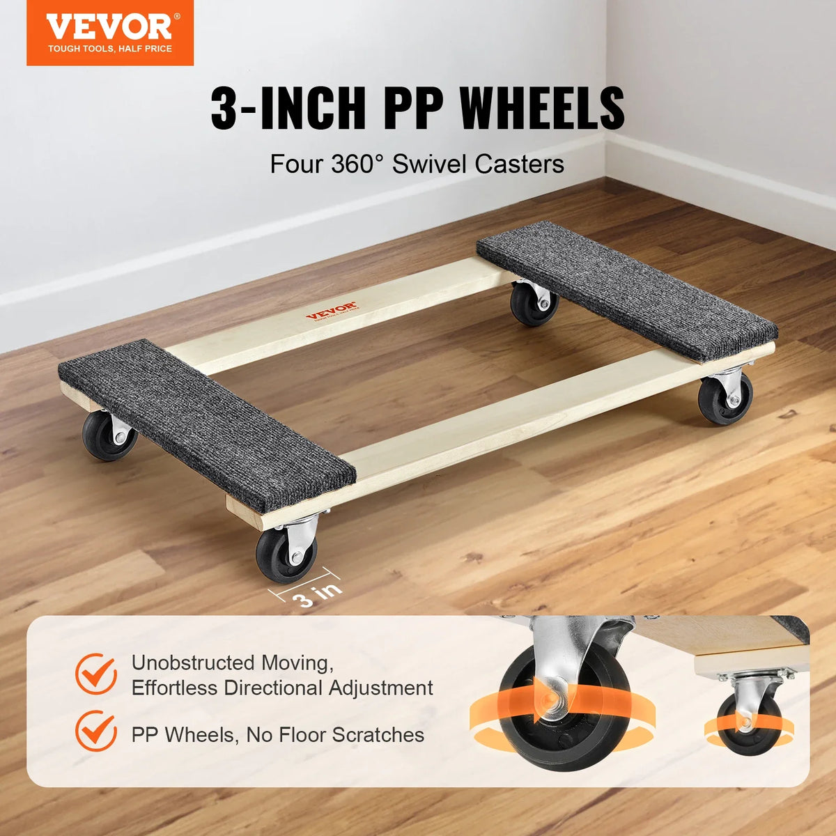 1000 lbs Furniture Moving Pallet Trolley Industrial Machinery Mover with PP Swivel Casters for Transporting Cargo Fridge