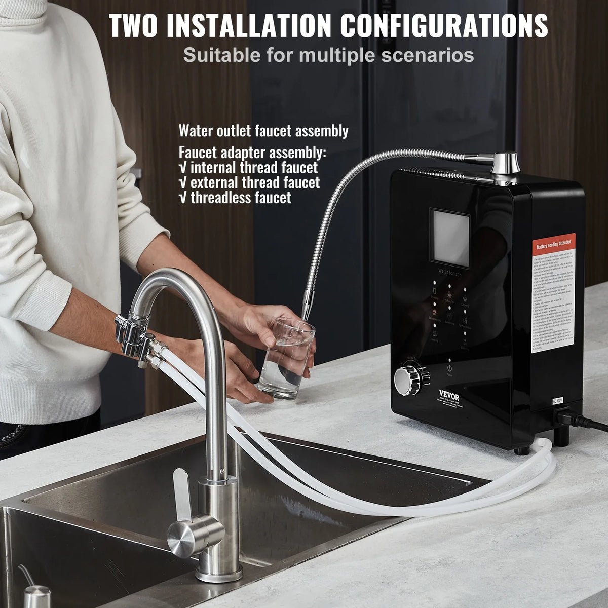 Alkaline Water Ionizer Machine, pH 3-11.2 Alkaline Acidic Hydrogen Water Purifier, 6 Water Settings Home Filtration System
