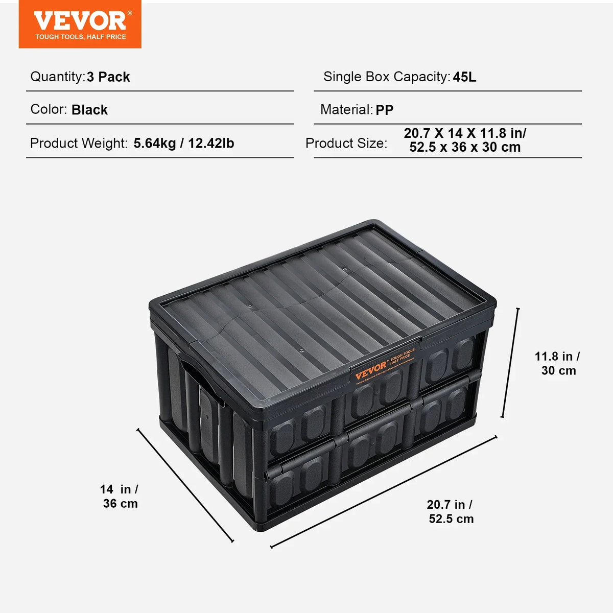 45L/65L Collapsible Storage Bins Folding Stackable Utility Garage Crates with Lids Handles for Clothes Snack Toys Grocery