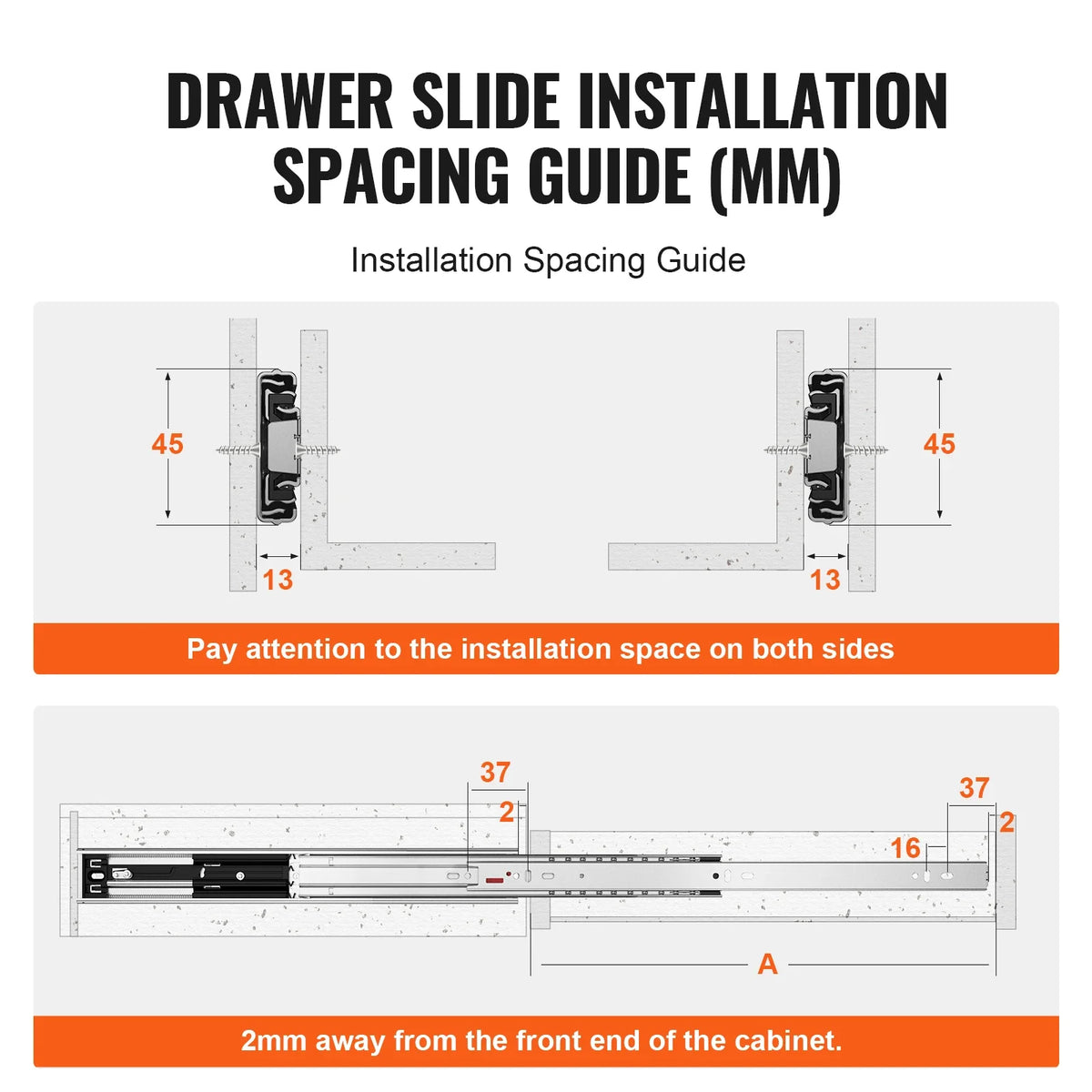 Drawer Slides Side Mount Rails Heavy Duty Full Extension Steel Track Noiseless Guide Glides Cabinet 100 Lbs Load Capacity