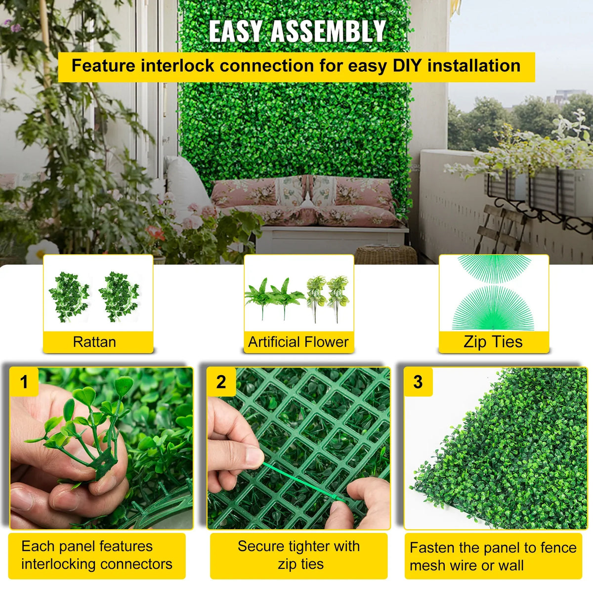 50x50 Artificial Plants Grass Wall Panel Boxwood Hedge Backdrop Home Decor Privacy Fence Backyard Wedding Party Background