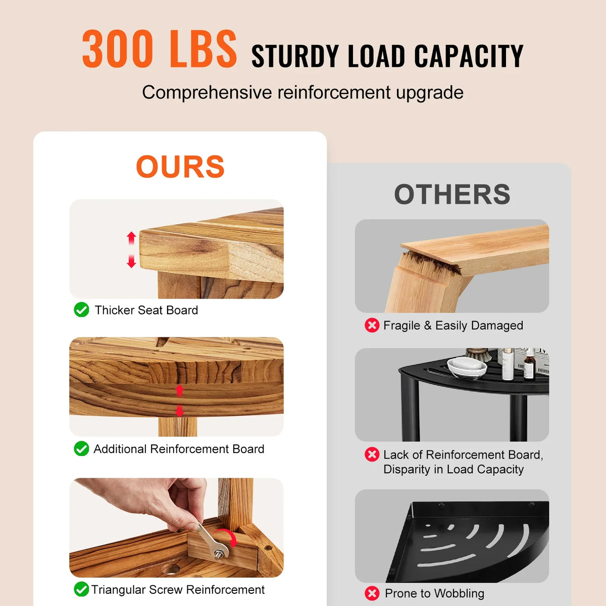 Corner Teak Shower Bench 100% Teak Wood Corner Shower Beach Mold resistant Shower Stool for Inside Outside Shower Bathroom