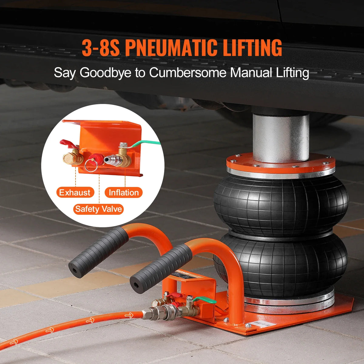 Air Jack, 3 Ton/6600 lbs 3-8S Pneumatic Lifting Jack with Heightened Column & 6 Steel Tubes for Sedan, SUV, Pickup Truck