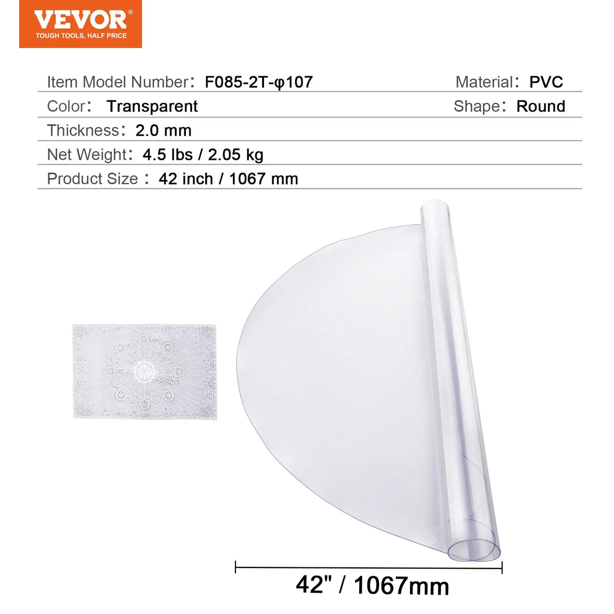 Plastic Table Cover 48 x 48 Inch Clear Table Protector, Round PVC Desk Mat Waterproof & Easy Cleaning Desk Pad Tablecloth