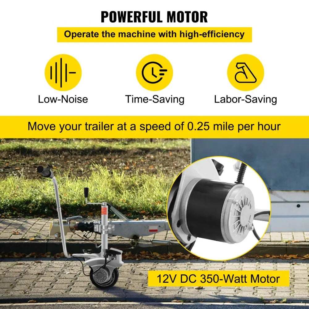 350W12V Trailer Mover 5000lbs Electric Motorised Jockey Wheels Jack Dolly Boat Automatic Rubber Wheel Trailer Jockey Wheel