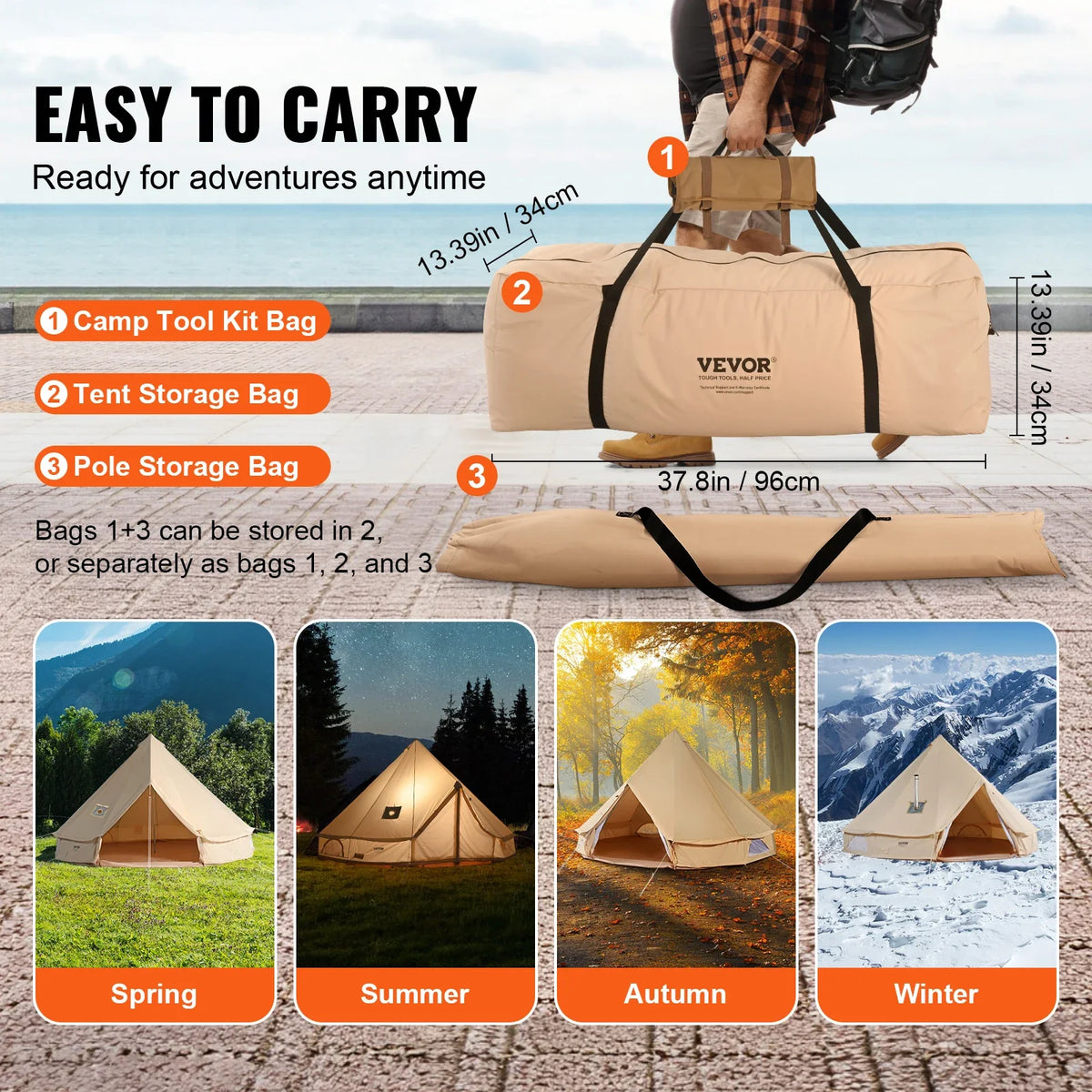 Canvas Bell Tent 4 Seasons 3/4/5/6/7m Yurt Tent Canvas Tent for Camping with Stove Breathable Tent Holds up to 8 People