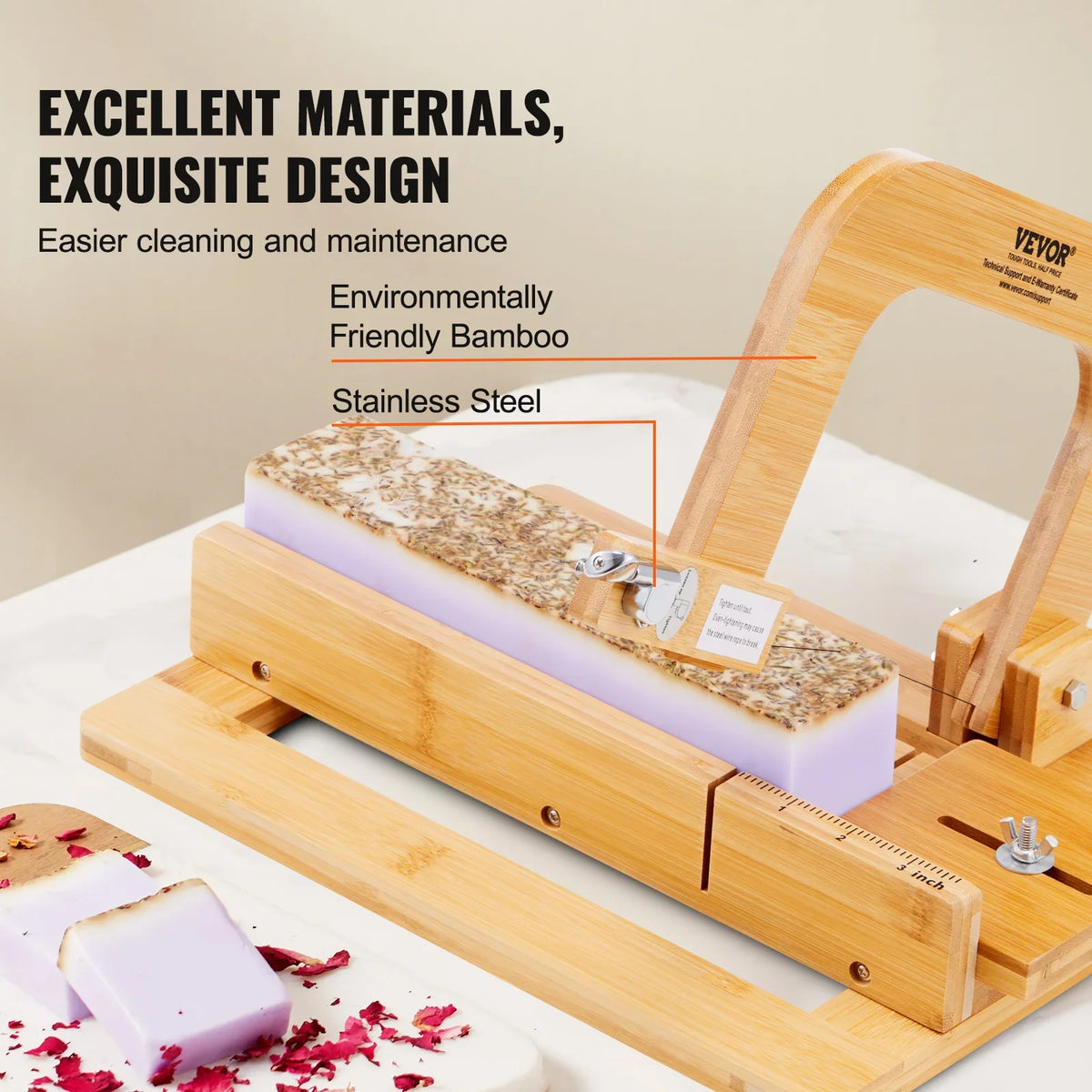 Soap Cutter 0-2 inch Adjustable Thickness Bamboo Soap Slicer With Adjustable Stainless Steel Wire Handmade Soap Cutter