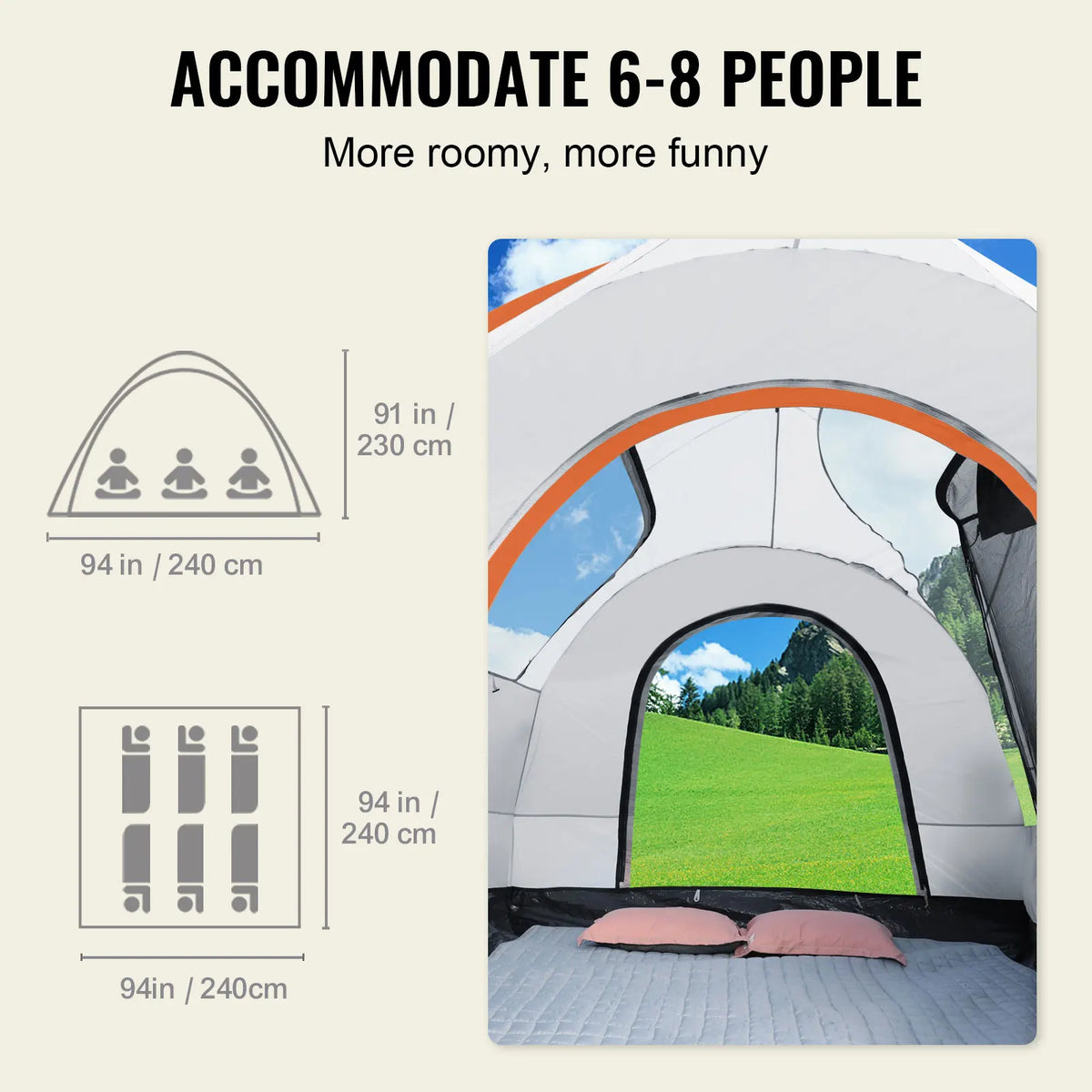 Outdoor Camping Tent 8"-8" SUV Tent w/Rain Layer PU2000mm Double Layer Camping Tent Fit 6-8 Person for Van Hatch Tailgate