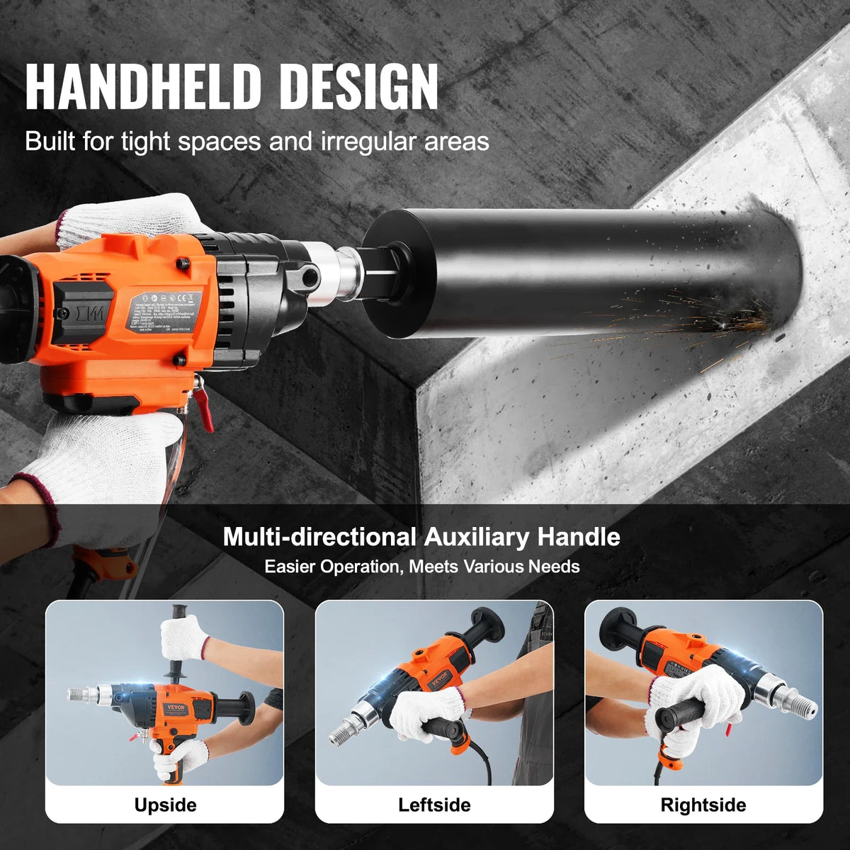 Core Drill Machine 0.8-6.3in Drilling Diameter Handheld Diamond Core Drill Rig  Wet Dry Use For Drilling Concrete Mixing
