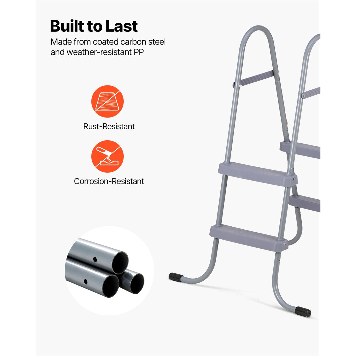Above Ground Pool Ladder, 2-Step Steel A-Frame Swimming Pool Stairs for 33 in High Wall, 300 lbs Capacity Entry/Exit Steps with Secure Non-Slip Sturdy Wide Step, Easy Setup Outdoor, Gray