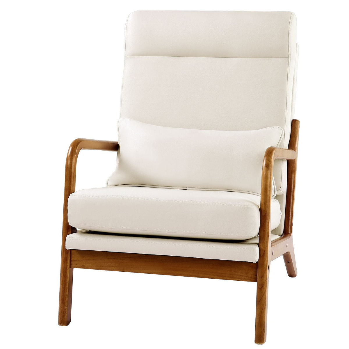 Accent Chair, High Back Mid Century Modern Armchair with Solid Wood Frame and Non-Slip Legs, Upholstered Leisure Chair with Linen Fabric and 5.3 in Thickened Cushion, for Living Room, Bedroom