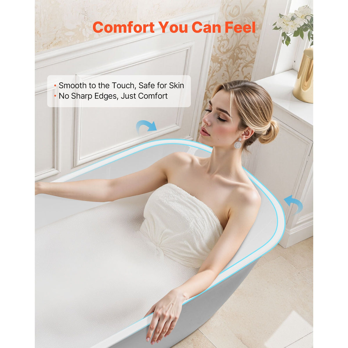 Acrylic Freestanding Bathtub, 67 Inch Contemporary Soaking White Tub with Polished Chrome Overflow and Drain, Elegant Oval Shape Stand Alone Soaker Tub for Modern Bathroom or Remodel Projects