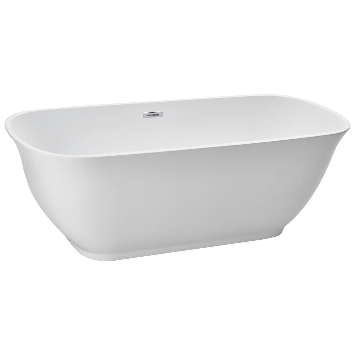 Acrylic Freestanding Bathtub, 67 Inch Contemporary Soaking White Tub with Polished Chrome Overflow and Drain, Elegant Oval Shape Stand Alone Soaker Tub for Modern Bathroom or Remodel Projects