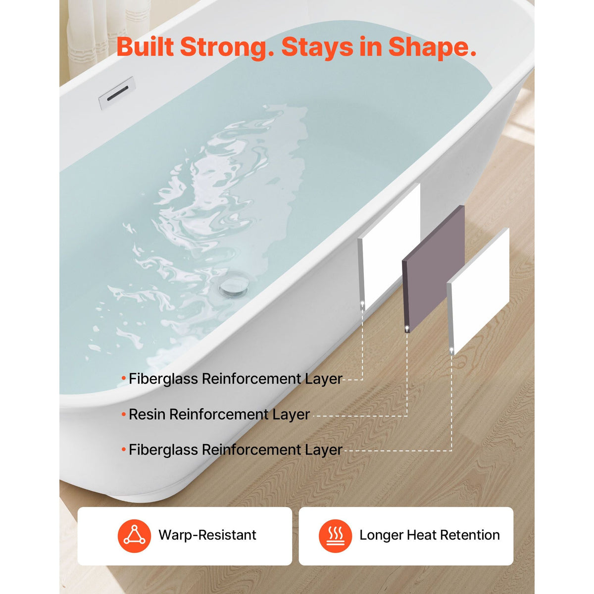 Acrylic Freestanding Bathtub, 67 Inch Contemporary Soaking White Tub with Polished Chrome Overflow and Drain, Elegant Oval Shape Stand Alone Soaker Tub for Modern Bathroom or Remodel Projects