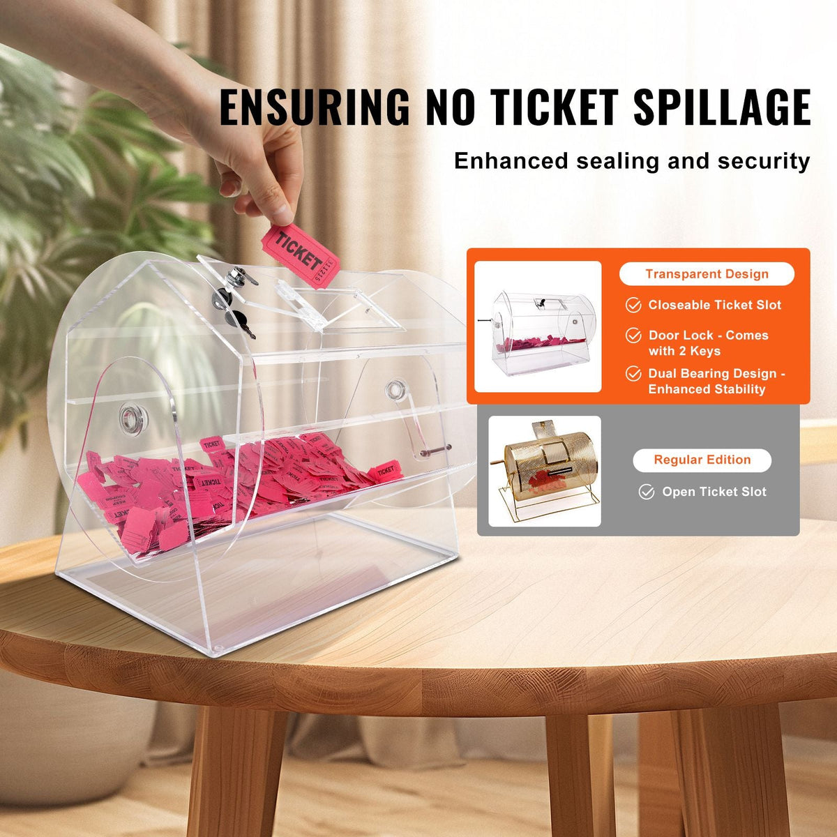 Acrylic Raffle Drum,Professional Raffle Ticket Spinning Cage with 2 Keys, Transparent Lottery Spinning Drawing, Holds 10000 Tickets or 300 Raffle Balls, Raffle Ticket Box for Lottery Games Bing