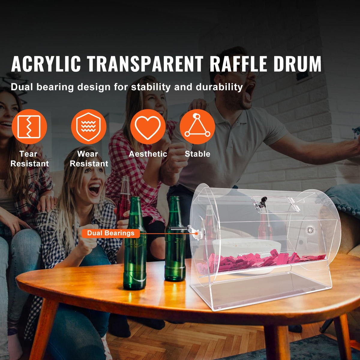 Acrylic Raffle Drum,Professional Raffle Ticket Spinning Cage with 2 Keys, Transparent Lottery Spinning Drawing, Holds 10000 Tickets or 300 Raffle Balls, Raffle Ticket Box for Lottery Games Bing