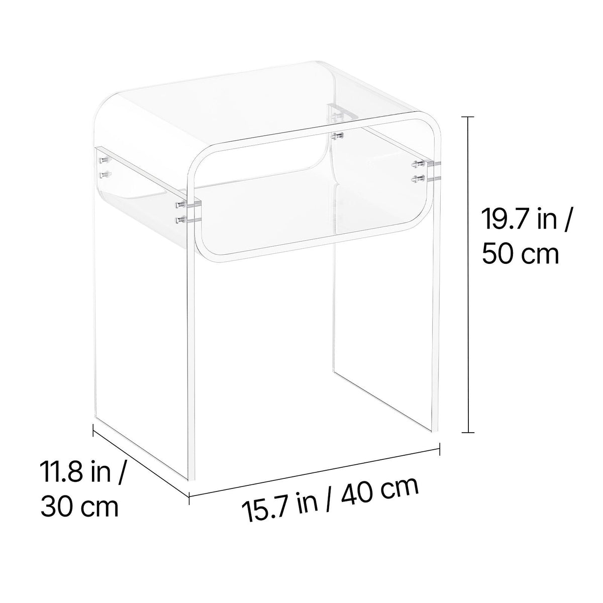 Acrylic Side Table, 2 Tiers Clear Bedside Table with Storage Shelf, Modern Rectangle Acrylic End Desk, Transparent Thick Nightstand for Bedroom, Living Room, Study, 11.8 x 15.7 x 19.7 in (Clear)
