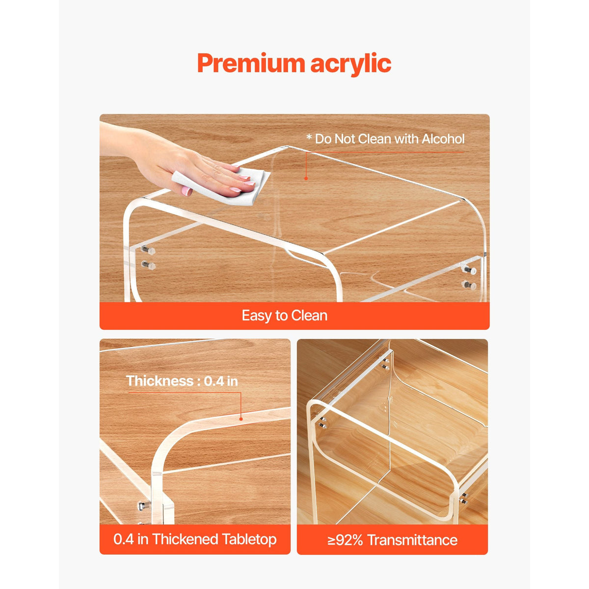 Acrylic Side Table, 2 Tiers Clear Bedside Table with Storage Shelf, Modern Rectangle Acrylic End Desk, Transparent Thick Nightstand for Bedroom, Living Room, Study, 11.8 x 15.7 x 19.7 in (Clear)