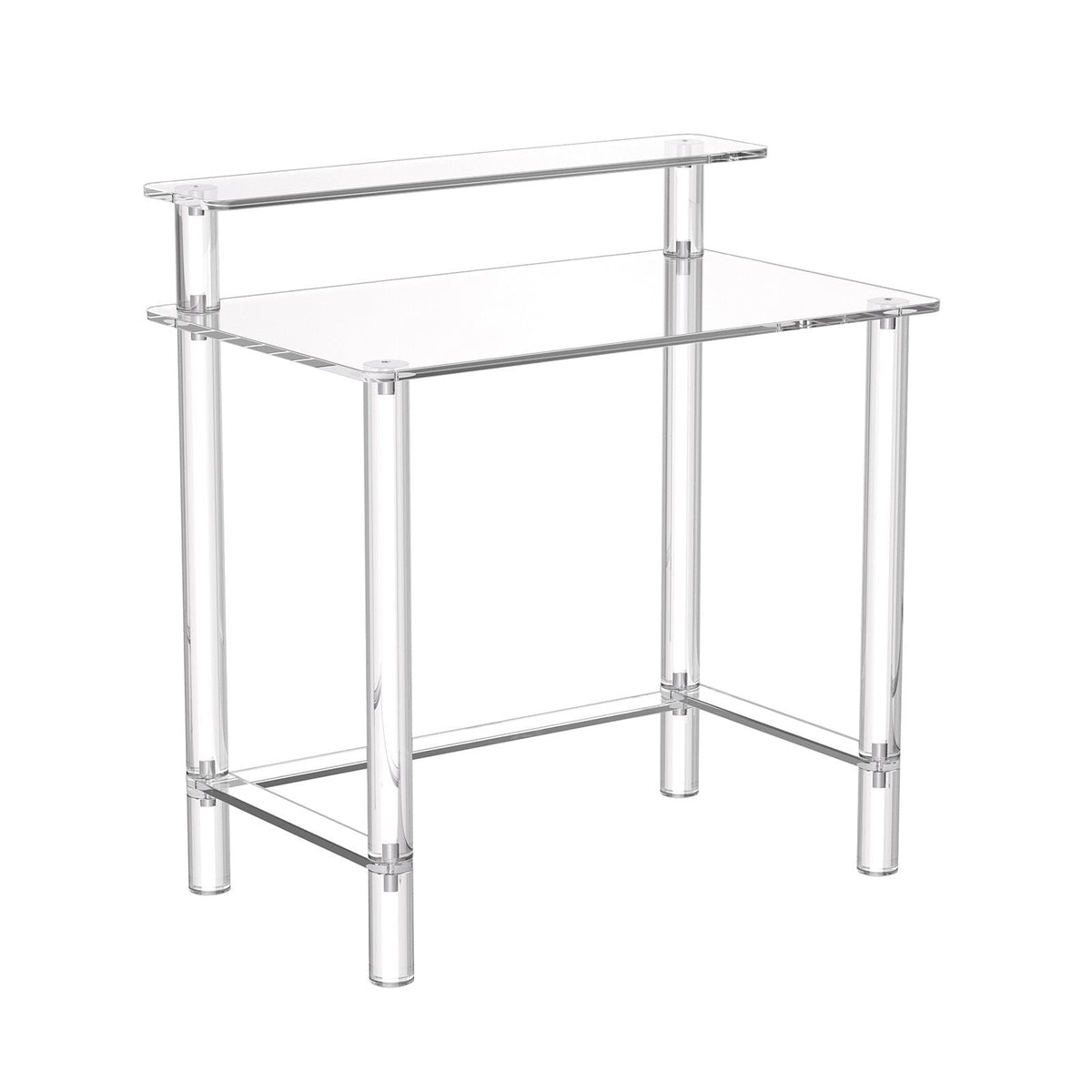 Acrylic Table, 2 Tiers Clear Office Desk with Monitor Stand, Acrylic Study Computer Desk, Modern Side End Table Nightstand for Bedroom, Office, Study, Cloakroom, 19.7 x 31.5 x 34.7 in (Clear)
