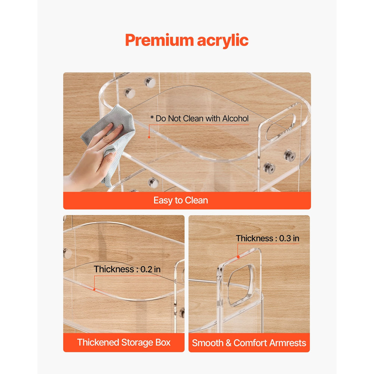 Acrylic Table with Wheels, 2 Tiers Mobile Cart Table, Modern Rolling Acrylic Storage Desk, Clear Nightstand Side End Desk, for Living Room, Bedroom, Bar, Office, 12 x 16.3 x 18.9 in (Clear)