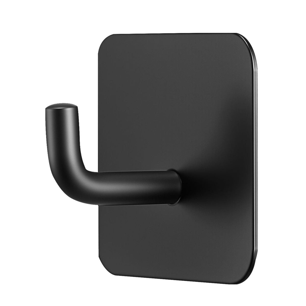 Adhesive Hooks, 4 Pack Self-Adhesive Towel Coat Hooks, Heavy-Duty Wall Hook Hold 15 lbs (Max), Stainless Steel Sticky Hanger, for Bathroom, Kitchen, Hanging Towel, Coat & Keys (Matte Black)