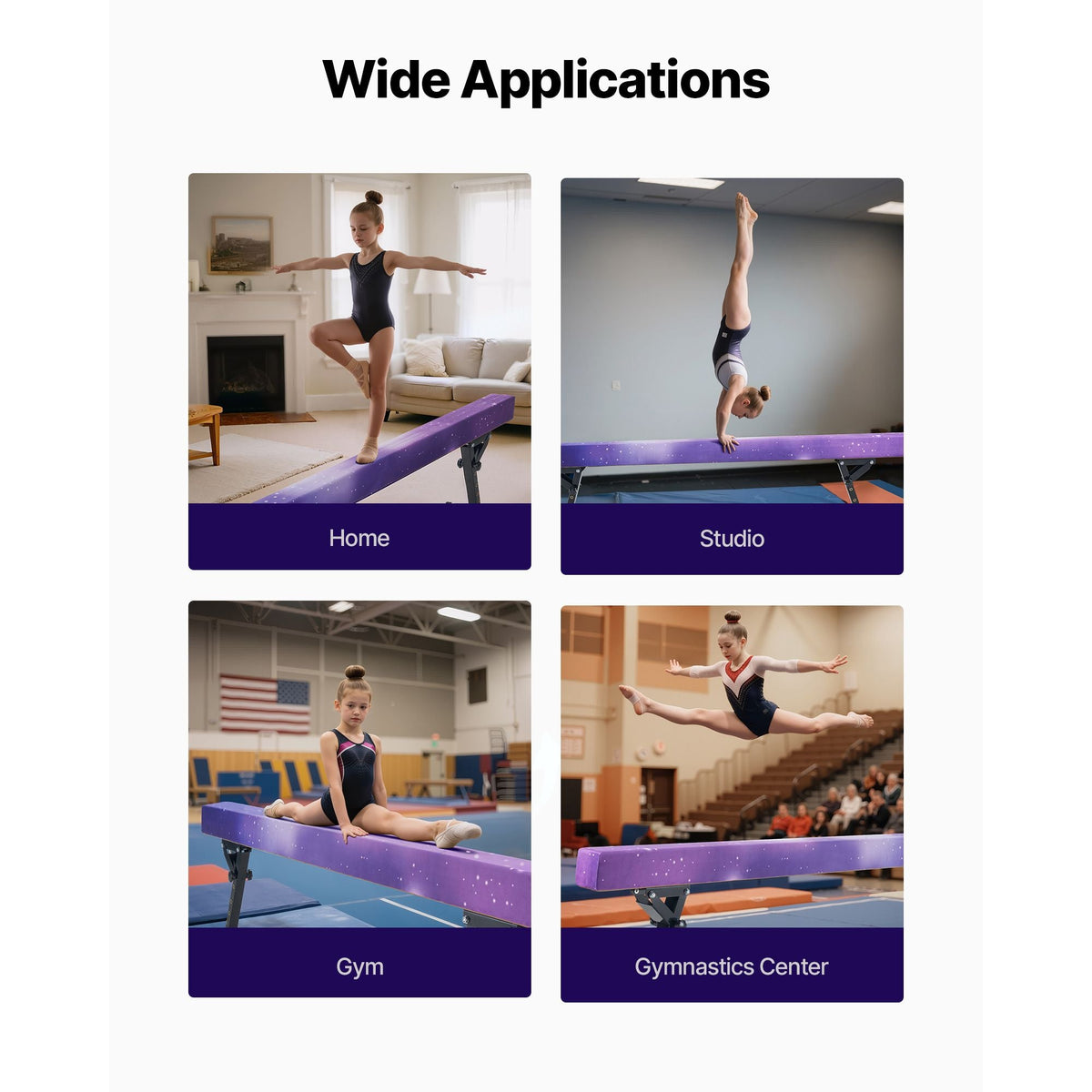 Adjustable Balane Beam for Kids, 8FT Gymnastics Beam, High and Low Floor Beams of 5 Adjustable Heights for All Gymnastic Levels, Professional Gymnastic Equipment for Home and Gym Center, Galaxy