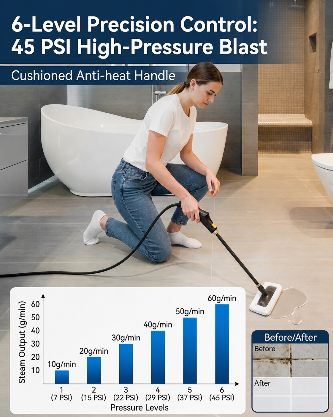 2500W Handheld Steam Cleaner with 18pcs Accessories & 1.6L Tank, 2026 Upgraded 6-Level Adjustable High Temp Steamer for Home, Car, Windows, Grout, Upholstery - Black Edition