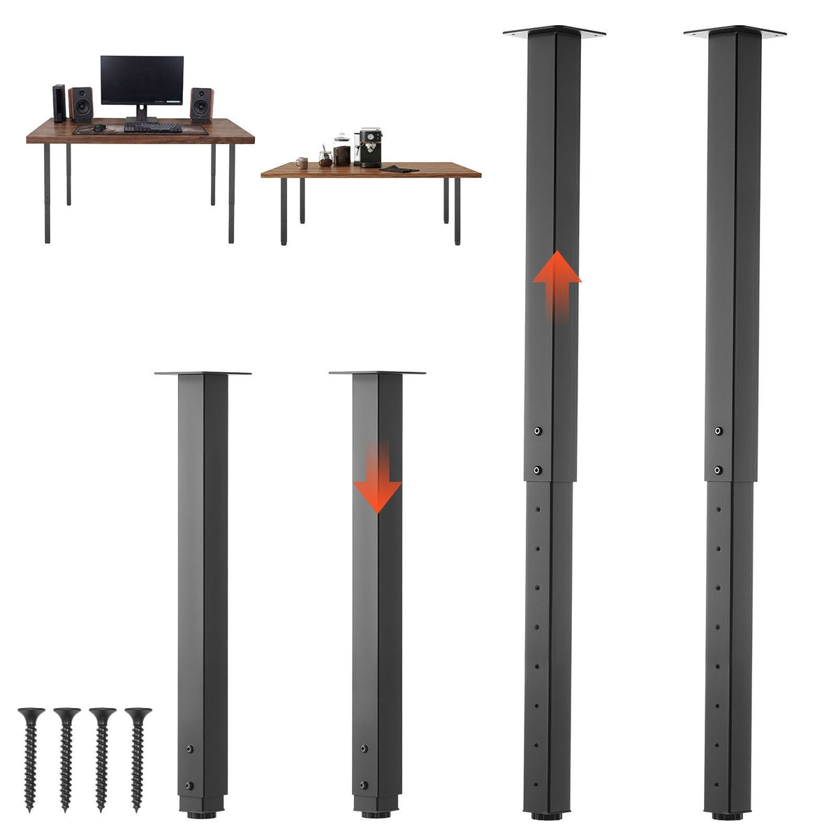 Adjustable Table Legs, 24-40 in Square Steel Furniture Legs, 1200 lbs Max Load Heavy Duty, Quick Installation, Ideal for Home Office Desk DIY, Coffee Dinner Bar Tables, Workbenches, 4 PCS, Black
