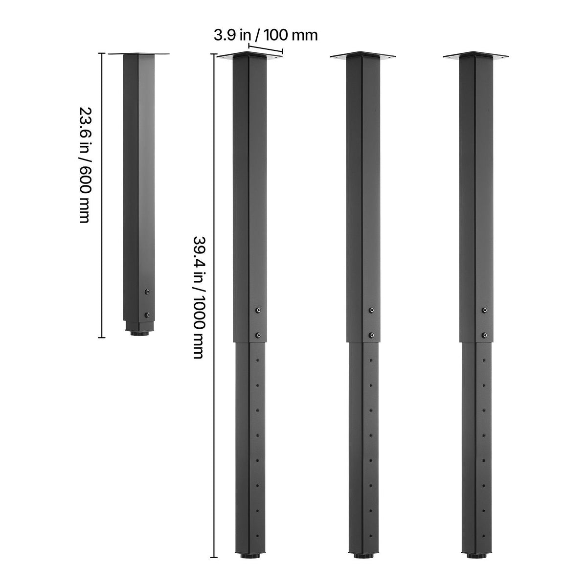 Adjustable Table Legs, 24-40 in Square Steel Furniture Legs, 1200 lbs Max Load Heavy Duty, Quick Installation, Ideal for Home Office Desk DIY, Coffee Dinner Bar Tables, Workbenches, 4 PCS, Black