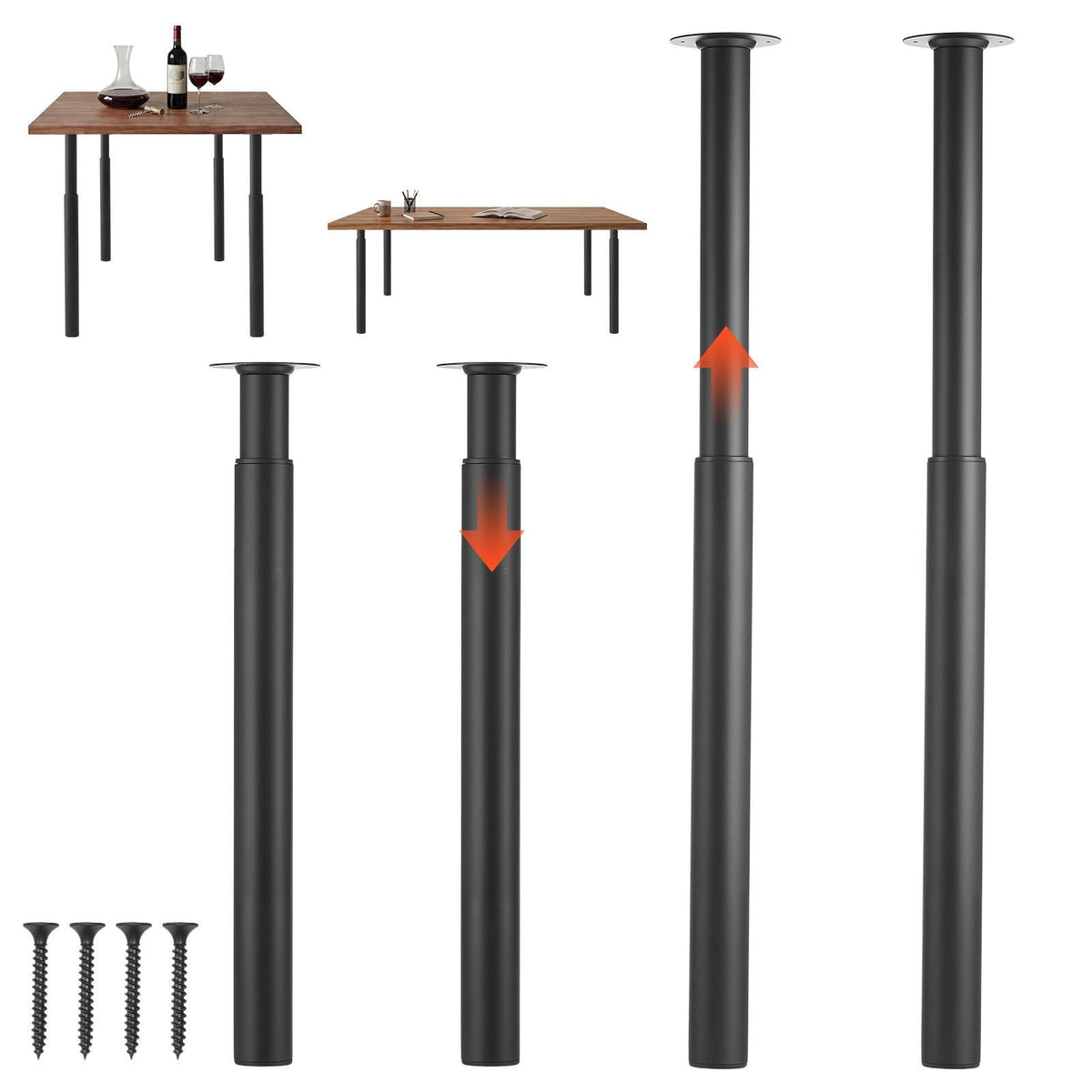 Adjustable Table Legs, 28-43.3 in Steel Furniture Legs, 1200 lbs Max Load Heavy Duty, Quick Installation, Ideal for Home Office Desk DIY, Coffee Dinner Bar Tables, Workbenches, Set of 4, Black