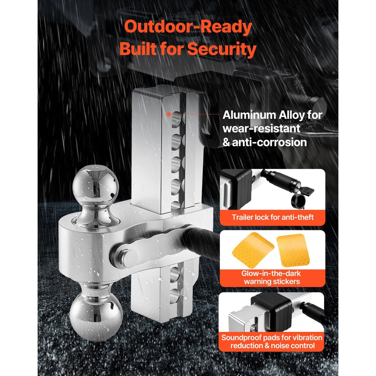 Adjustable Trailer Hitch, 8-Inch Drop Hitch, Tri-Ball Mount for 2-Inch Hitch Receiver, Trailer Ball Size 1-7/8", 2" and 2-5/16", Max 15000 lbs Ball Hitch, Towing Hitch for RVs, ATVs, and Trucks
