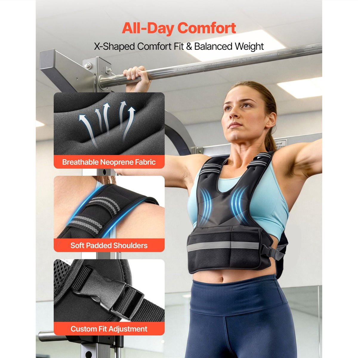 Adjustable Weighted Vest, 24-40 lbs Comfortable X-Shape Body Weight Vest Set with 8 Weight Packs and Reflective Stripe, for Men Women, Workout Equipment for Strength Training Running Jogging