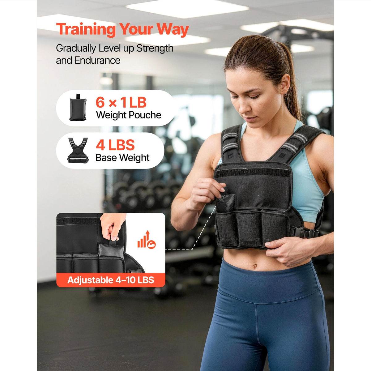 Adjustable Weighted Vest, 4-10 lbs Comfortable X-Shape Body Weight Vest Set with 6 Weight Packs and Reflective Stripe, for Men Women, Workout Equipment for Strength Training Running Jogging