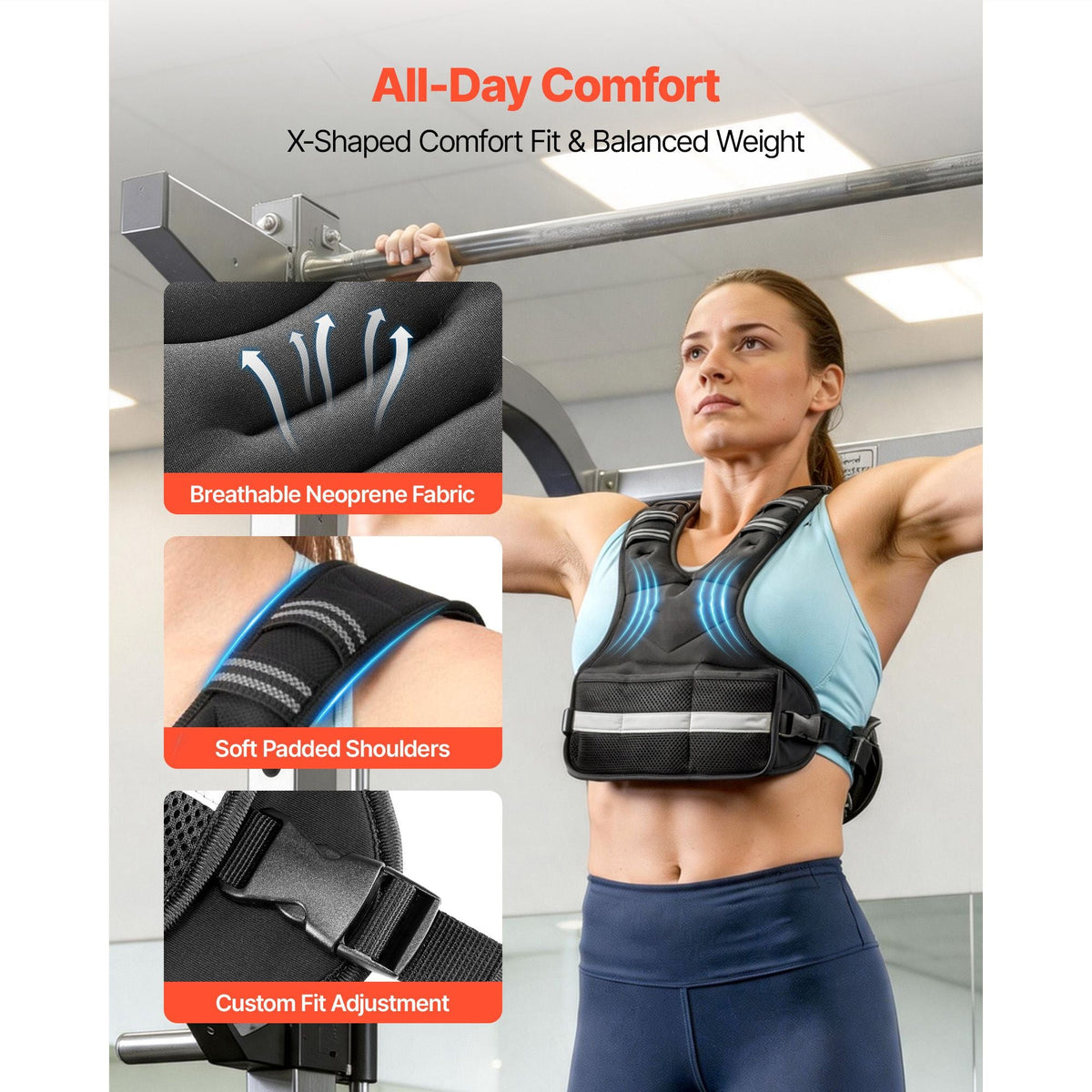 Adjustable Weighted Vest, 4-10 lbs Comfortable X-Shape Body Weight Vest Set with 6 Weight Packs and Reflective Stripe, for Men Women, Workout Equipment for Strength Training Running Jogging