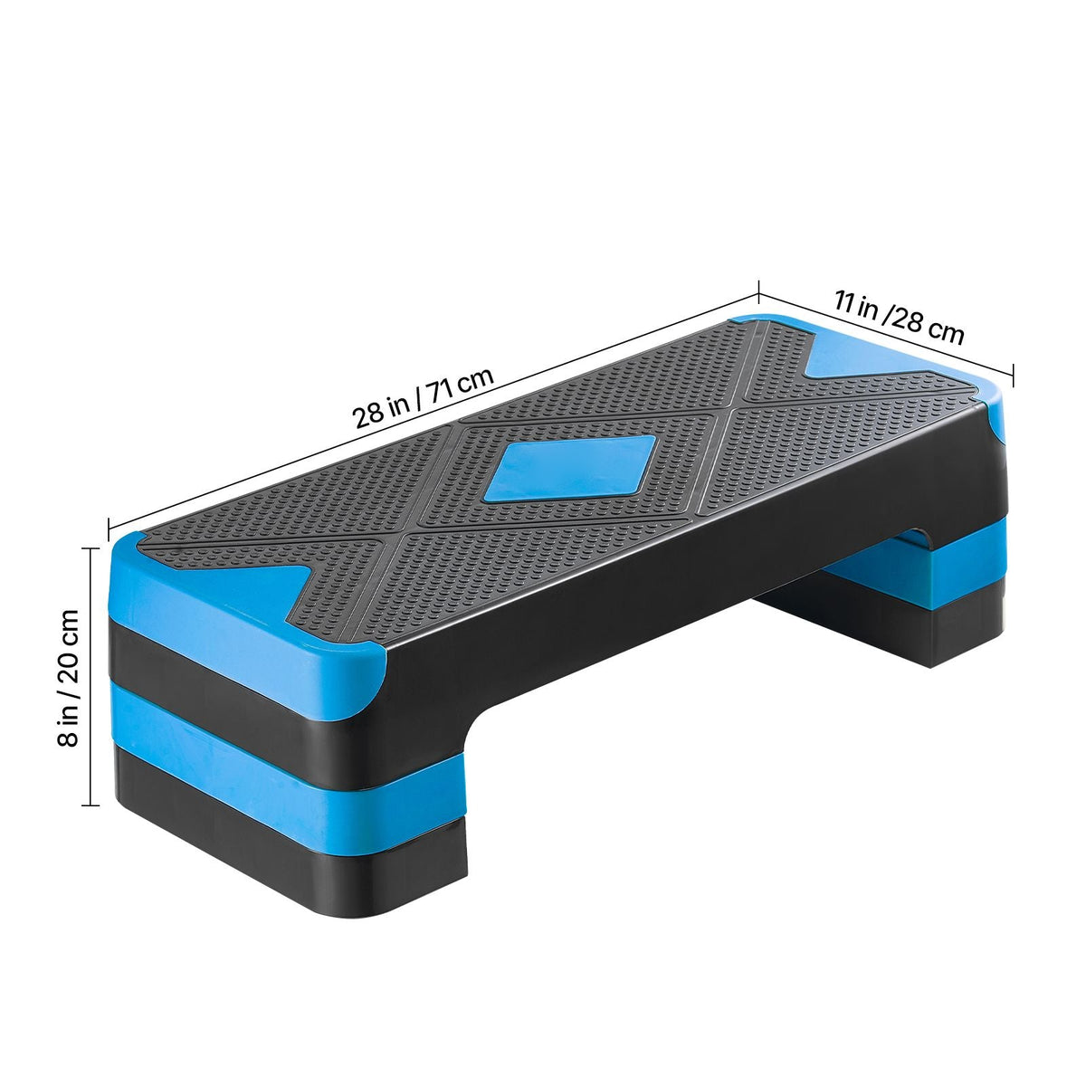 Aerobic Exercise Step Platform, 28-Inch Workout Aerobic Stepper, Height Adjustable Fitness Training Step Deck Trainer with 4 Risers, Non-Slip Surface Bench for Home Gym Cardio Strength, Blue
