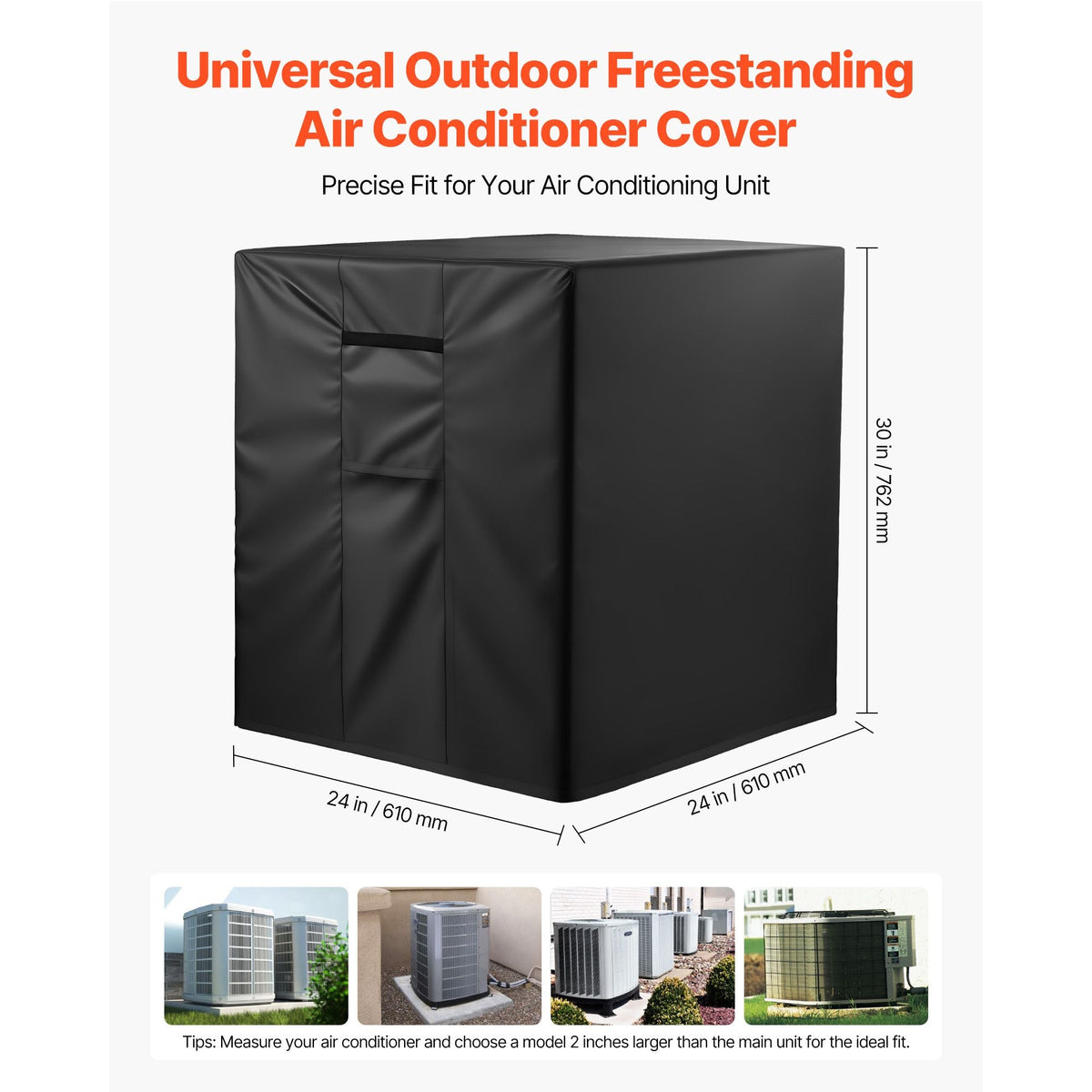 Air Conditioner Cover, 24 x 24 x 30 inch Ac Cover for Air Conditioning Unit, Three-Layer, Waterproof Polyester Fabric, Mesh Ventilation, Universal Defender for Outdoor Outside Ac Unit, Black